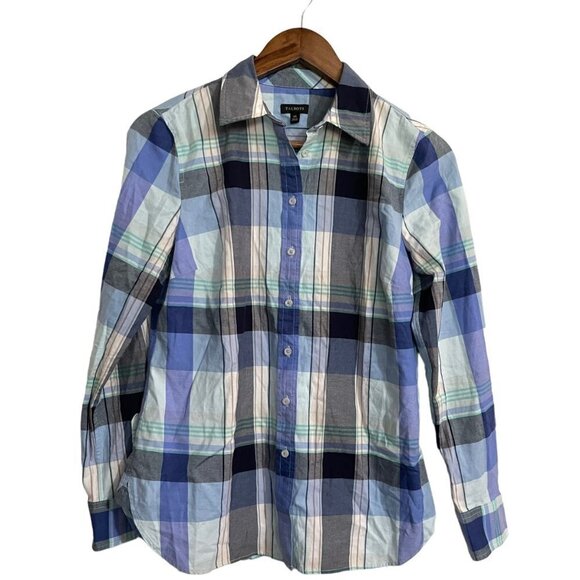 Talbot Womens Blue Plaid 100% Cotton Button Up Long Sleeve Shirt Size XS - Picture 1 of 5